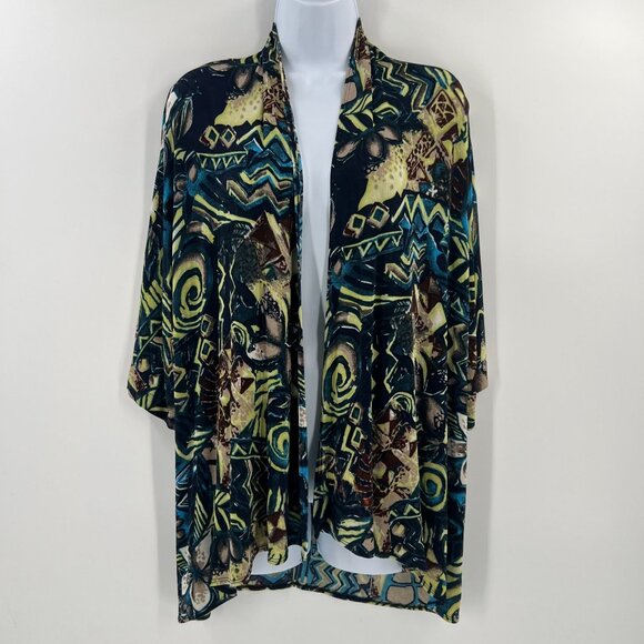 Chico's Travelers Women Size 0 US Small Boho Artsy Open Slinky Acetate Cardigan - Picture 1 of 5